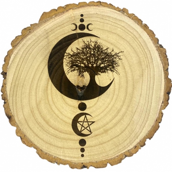Moon & Tree - Wooden Altar Slice